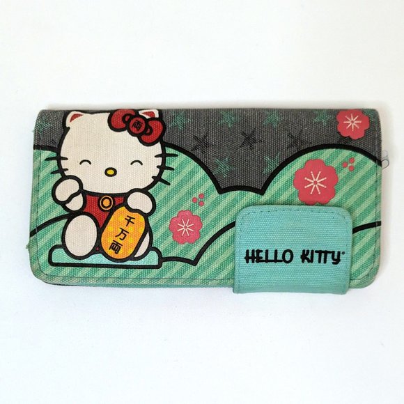 Hello Kitty Sanrio Maneki-Neko Lucky Cat Cute Large Canvas Tote w/ Clutch Wallet - Picture 2 of 7